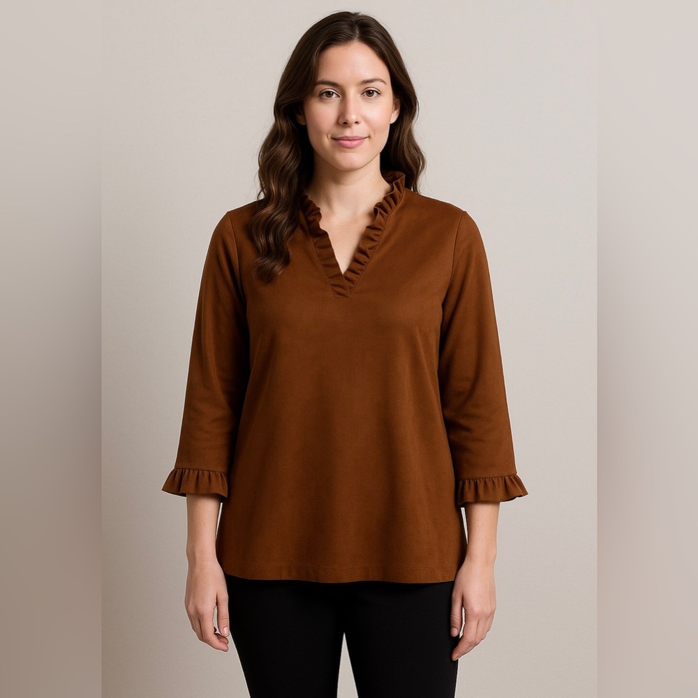 Jude Connally Women’s Top Cora Faux Suede Tunic 3/4 Sleeve Coco Medium